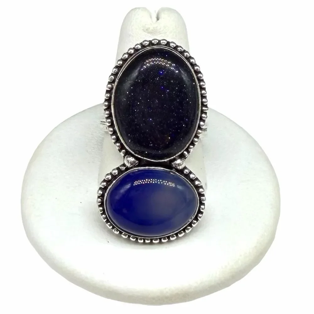 Blue Sandstone Botswana Agate Ring Size 9 925 Sterling Silver Overlay